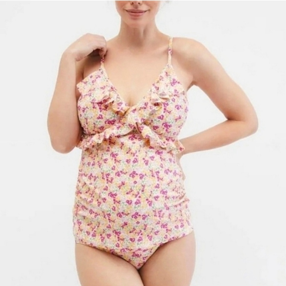 BEACH BUMP™ RUFFLE FRONT MATERNITY TANKINI SWIMSUIT UPF 50+